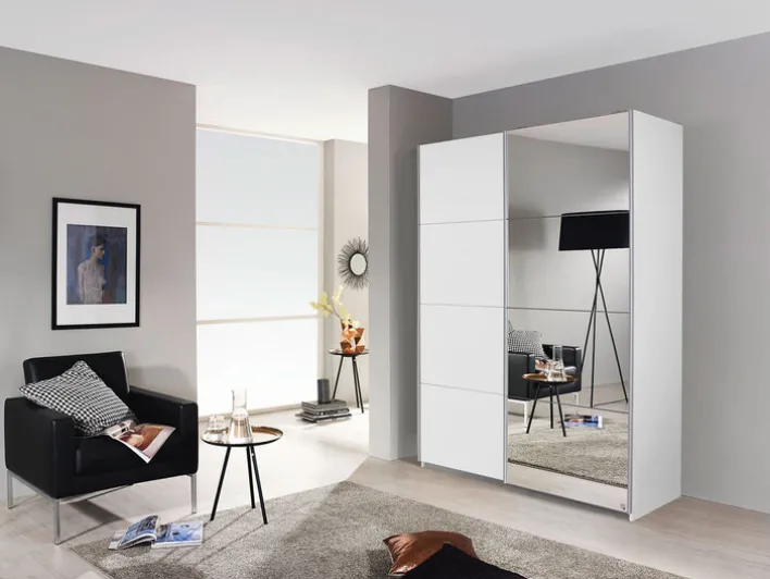 Kleiderschrank SUBITO 136 x 61 cm Spiegelglas/NB weiß