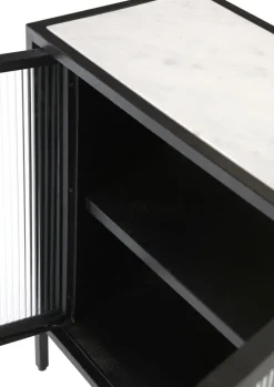 Kommode 70 x 72 cm Platte Marmor weiß/Türfront Strukturglas