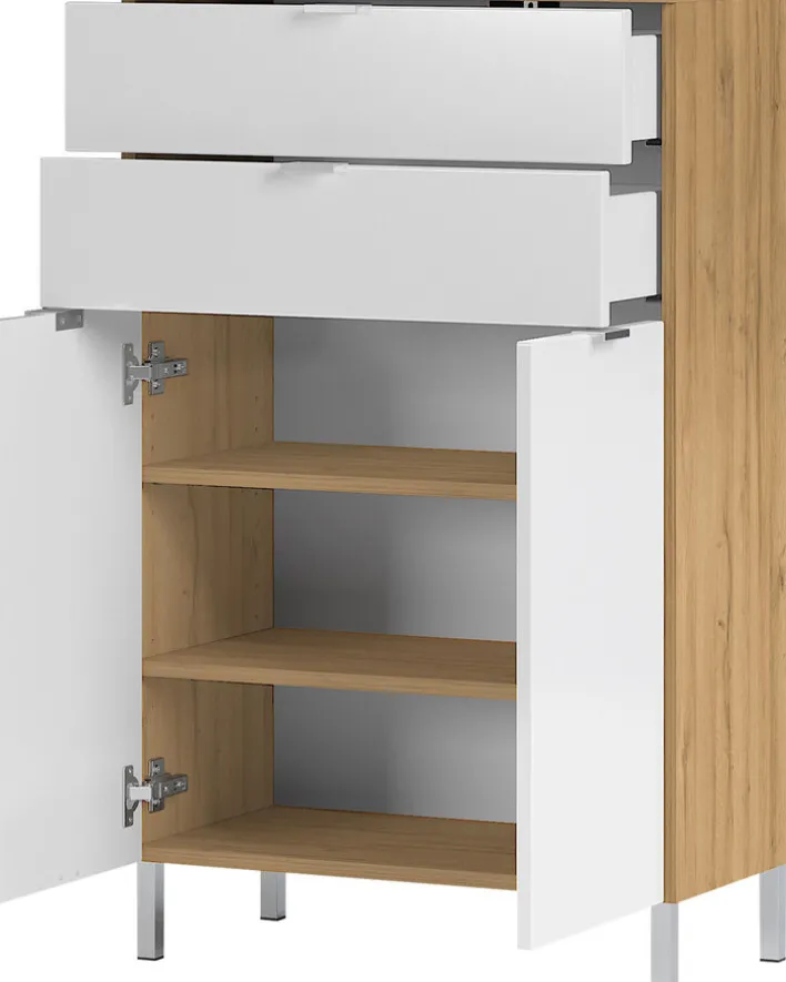 Kommode FEY 60 x 97 cm Eiche/ HG Weiß