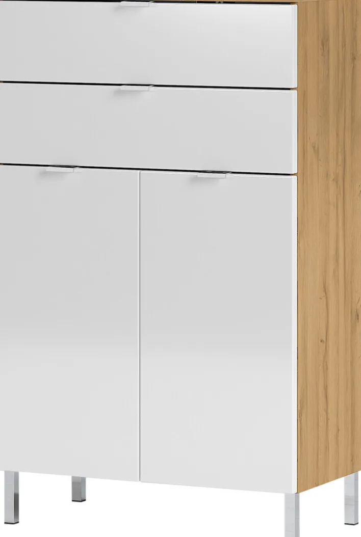 Kommode FEY 60 x 97 cm Eiche/ HG Weiß