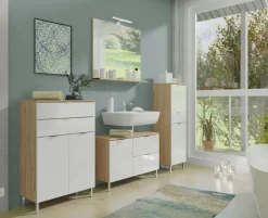 Kommode FEY 60 x 97 cm Eiche/ HG Weiß