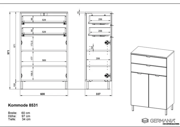 Kommode FEY 60 x 97 cm Graphit/ Weiß