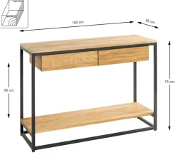 Konsole 100cm Eiche massiv/schwarz