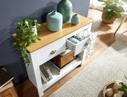 Konsolentisch 85 x 76 cm Eiche weiss braun