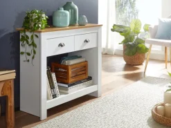 Konsolentisch 85 x 76 cm Eiche weiss braun