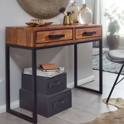 Konsolentisch 90 x 77 cm Sheesham braun schwarz