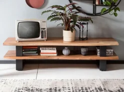 Lowboard 140 x 36 cm Akazie mit Baumkante natur/schwarz