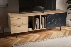 Lowboard 150 x 55 cm Eiche-Dekor/Marmor-Optik