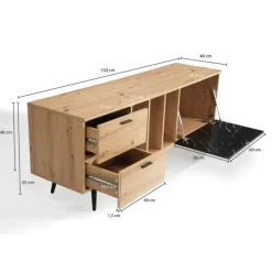 Lowboard 150 x 55 cm Eiche-Dekor/Marmor-Optik