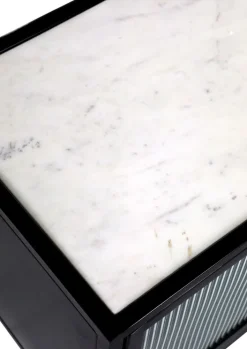 Lowboard 140 x 52 cm Platte Marmor weiß/Türfront Strukturglas