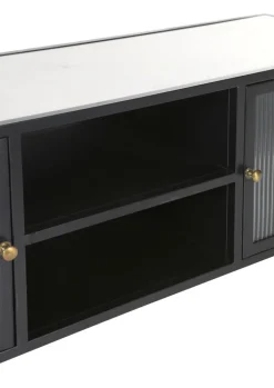 Lowboard 140 x 52 cm Platte Marmor weiß/Türfront Strukturglas