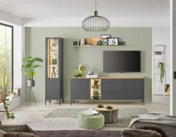 Lowboard COMO 169 x 65 cm Anthrazit matt Lack/Asteiche-Dekor