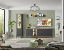 Lowboard COMO 207x65 cm Anthrazit matt Lack/Asteiche-Dekor