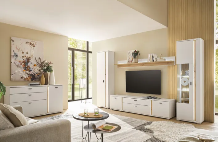 Lowboard LONG ISLAND 200 cm weiß/ Wotan Eiche