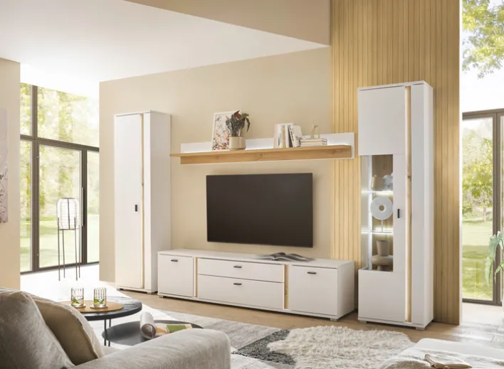 Lowboard LONG ISLAND 200 cm weiß/ Wotan Eiche