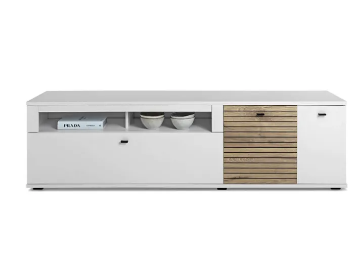 Lowboard OLIVIO 195x53 cm Weiß / Nox Oak