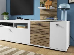 Lowboard OLIVIO 195x53 cm Weiß / Nox Oak