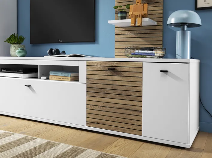 Lowboard OLIVIO 195x53 cm Weiß / Nox Oak