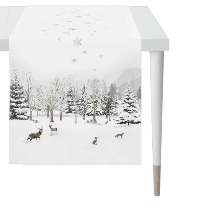 Läufer WALDTIERE IM SCHNEE 48x140cm weiß-grau