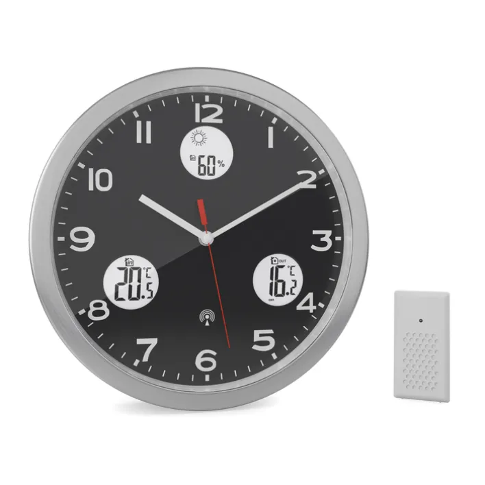 Mebus Digitalwanduhr Metall/Kunststoff Durchmesser 30 cm Schwarz/Alu-/Nickelfarbig/Weiß