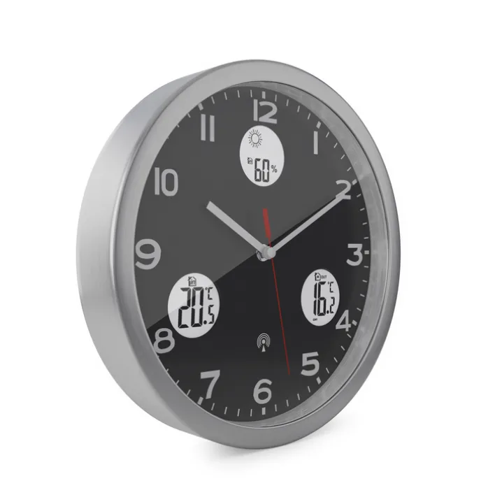 Mebus Digitalwanduhr Metall/Kunststoff Durchmesser 30 cm Schwarz/Alu-/Nickelfarbig/Weiß