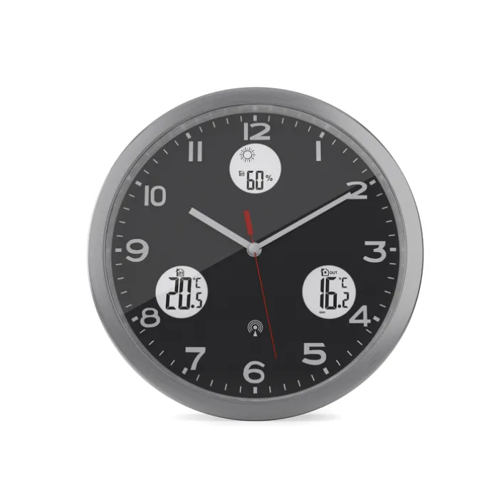 Mebus Digitalwanduhr Metall/Kunststoff Durchmesser 30 cm Schwarz/Alu-/Nickelfarbig/Weiß