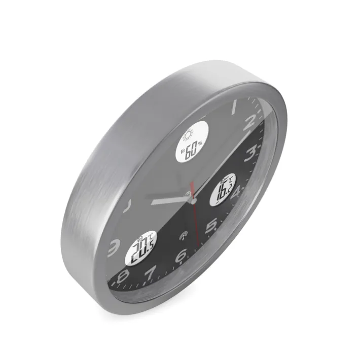 Mebus Digitalwanduhr Metall/Kunststoff Durchmesser 30 cm Schwarz/Alu-/Nickelfarbig/Weiß