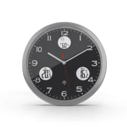 Mebus Digitalwanduhr Metall/Kunststoff Durchmesser 30 cm Schwarz/Alu-/Nickelfarbig/Weiß