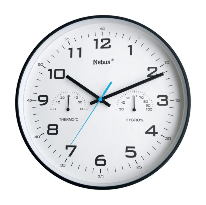 Mebus Funk-Wanduhr mit Thermo- und Hygrometer 30 cm schwarz/weiß