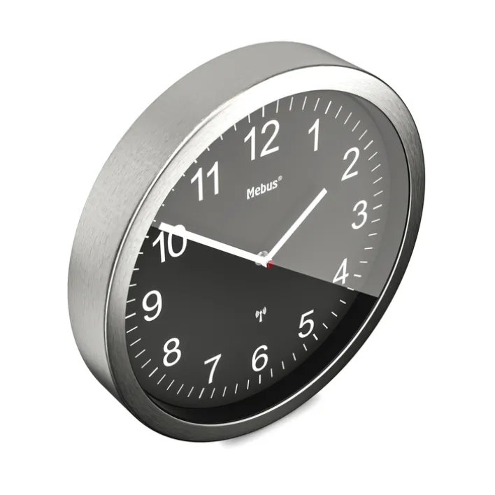 Mebus Wanduhr Aluminium/Kunststoff Durchmesser 45 cm Schwarz/Alu-/Nickelfarbig/Weiß