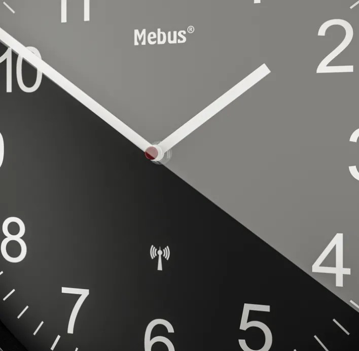 Mebus Wanduhr Aluminium/Kunststoff Durchmesser 45 cm Schwarz/Alu-/Nickelfarbig/Weiß