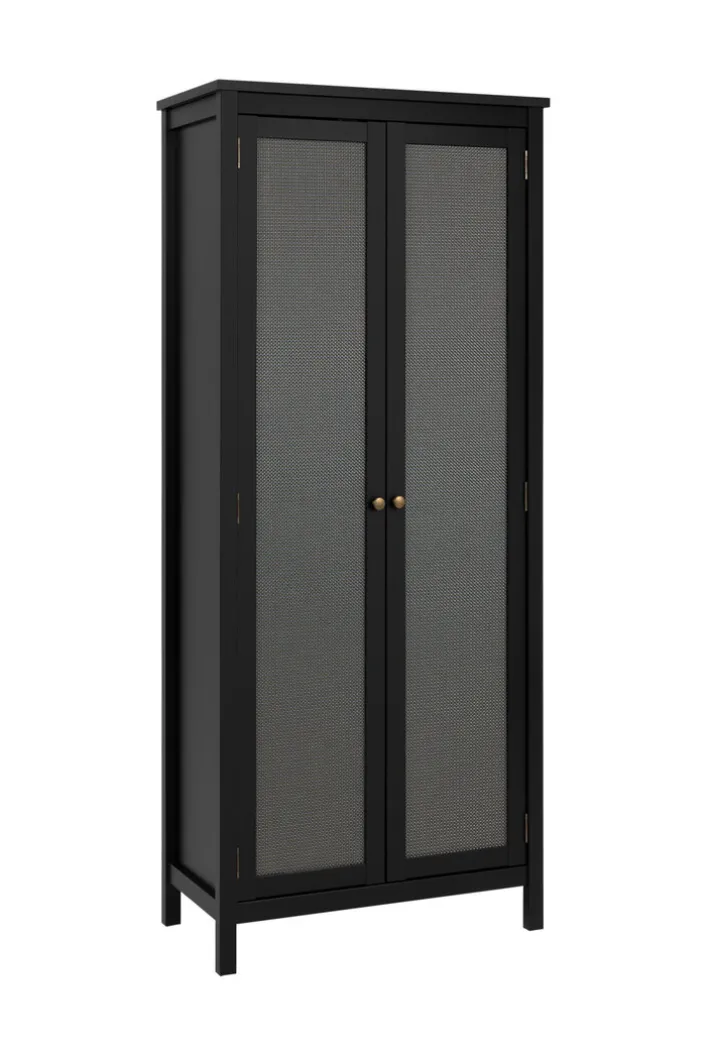 Mehrzweckschrank CORDOBA 80 x 187 cm schwarz/Geflecht Nobel