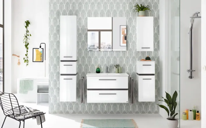 Musterring Hochschrank RIMINI schneeweiß/ dunkelgrau