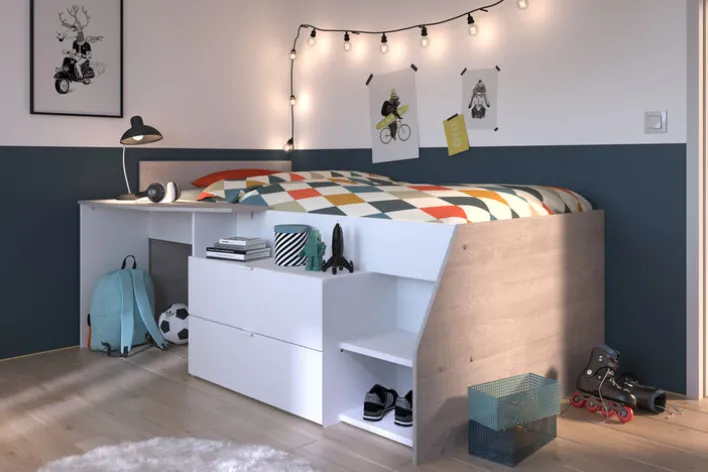 Parisot Halbhohes Hochbett MILKY 1 weiß / grau