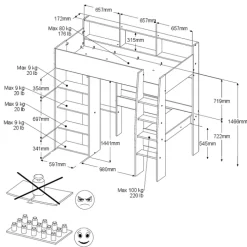 Parisot Hochbett SHELTER 11 braun/ weiß