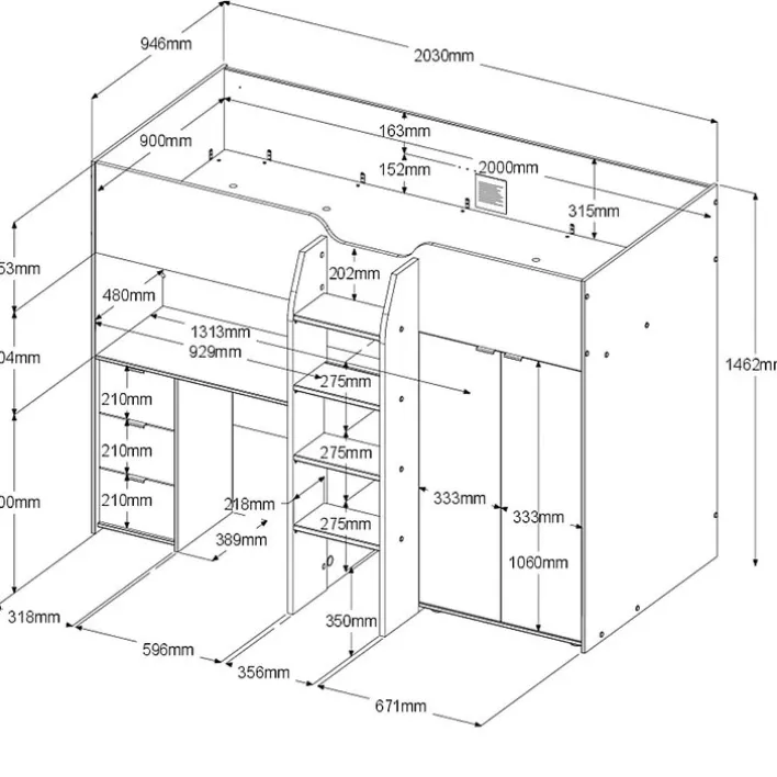 Parisot Hochbett TOM 1 weiß / braun