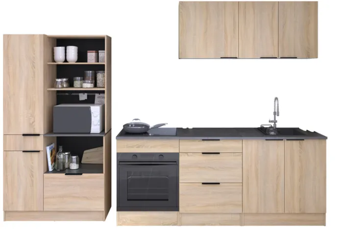 Parisot Küche mit Buffet FUMAY 21 Eiche/Beton-Optik ca. 300 x 186 x 60 cm