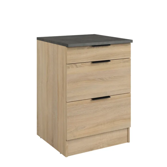 Parisot Küche mit Buffet FUMAY 21 Eiche/Beton-Optik ca. 300 x 186 x 60 cm