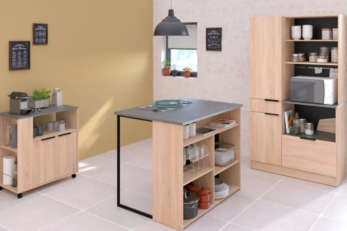 Parisot Küchenbuffet Fumay3, 3teilig Eiche Dekor/ Beton Optik