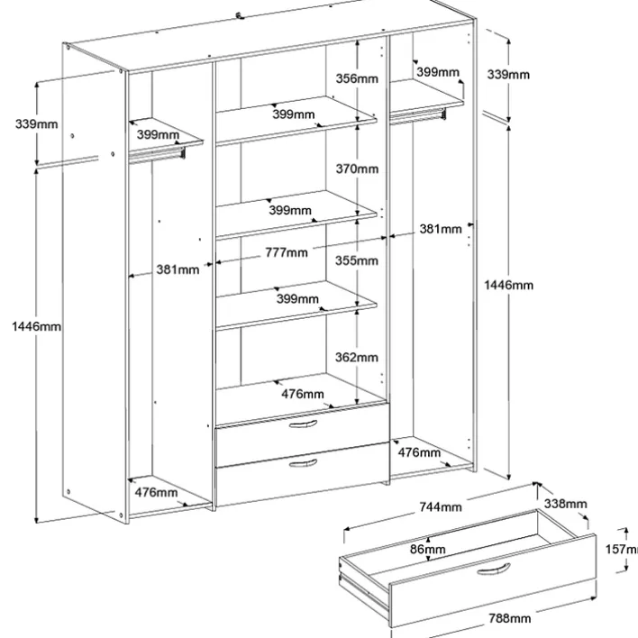 Parisot Kinder-Drehtürenschrank DAILY 1 weiß