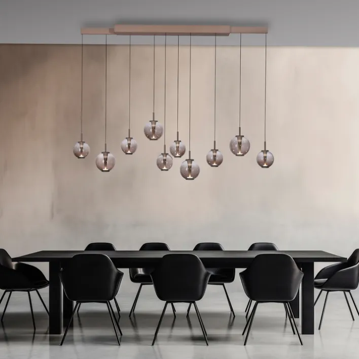 Paul Neuhaus LED Balkenpendel PURE E-INFINITY Glas Aluminium 198 x 35 x 180 cm Broncefarbig/Rauchfarbig