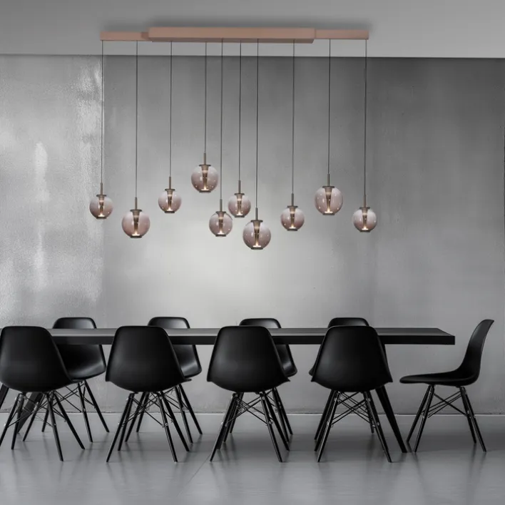 Paul Neuhaus LED Balkenpendel PURE E-INFINITY Glas Aluminium 198 x 35 x 180 cm Broncefarbig/Rauchfarbig