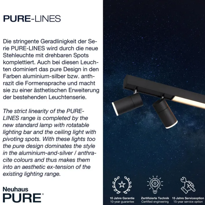 Paul Neuhaus LED Deckenlampe mit 4 Spots PURE-LINES anthrazit