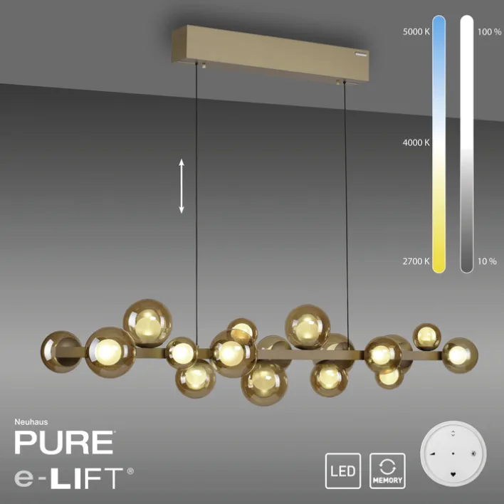 Paul Neuhaus LED Pendelleuchte E-POPUP 120 cm messingfarbig/braun