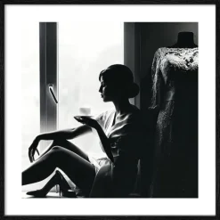 PRO ART Framed-Art Bild LADY DRINKING COFFEE 33 x 33 cm schwarz