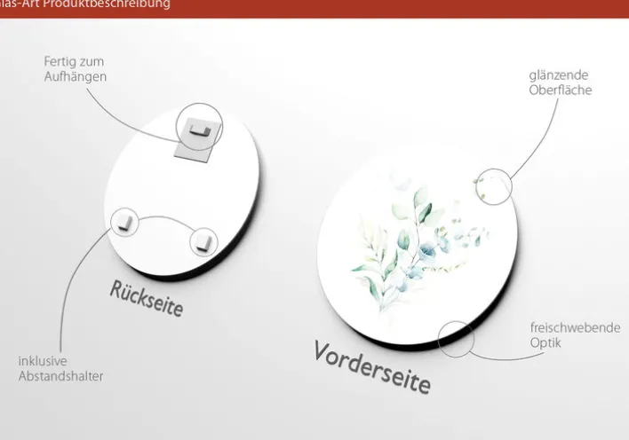 PRO ART Glas-Art Bild WATERCOLOURED LEAVES I Ø 20 cm mehrfarbig