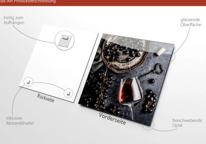 PRO ART Glas-Art Bild WEIN UND TRAUBEN 20 x 20 cm mehrfarbig