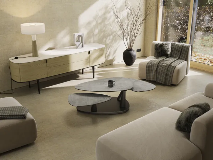 Puro CAMELIAS Couchtisch 100x65 cm Keramik Silver/Schwarz matt