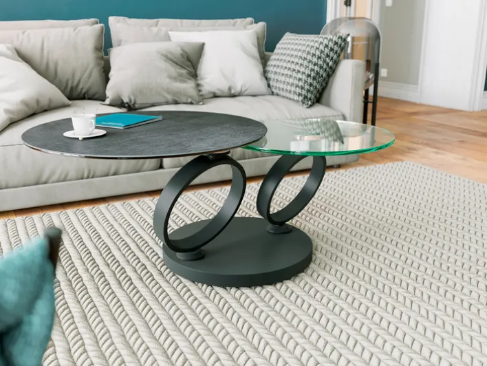 Puro Couchtisch EOLIA 130x75 cm Titan / Klarglas