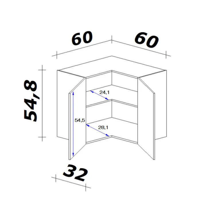 QUARTIER Eck-Hängeschrank MEGGIE 60 x 54 x 32cm weiß